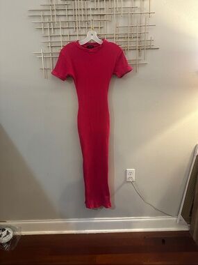 Slim Ribbed T-Shirt Maxi Dress - Pink